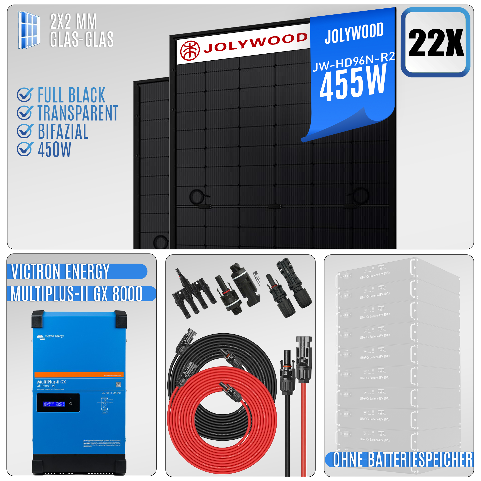 PV Komplettanlage-10KW-Victron MultiPlus-II GX 8000|22x Jolywood 455W|ohne Speicher