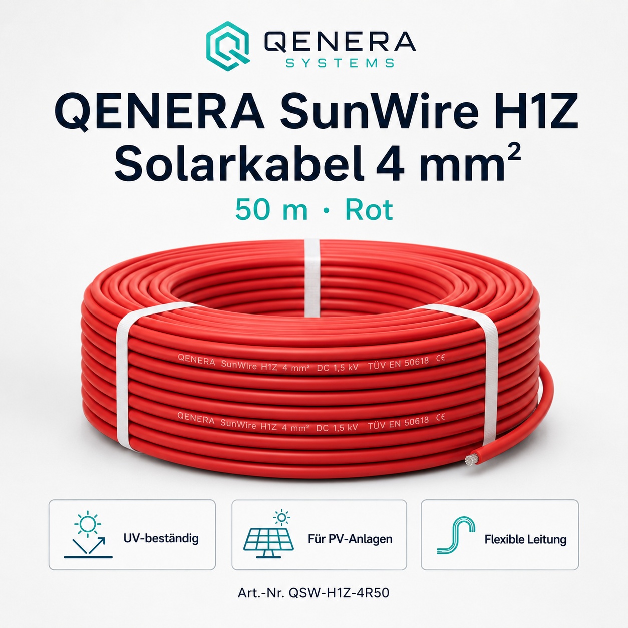 Solarkabel QENERA SunWire H1Z 4 mm² 50 m Rot