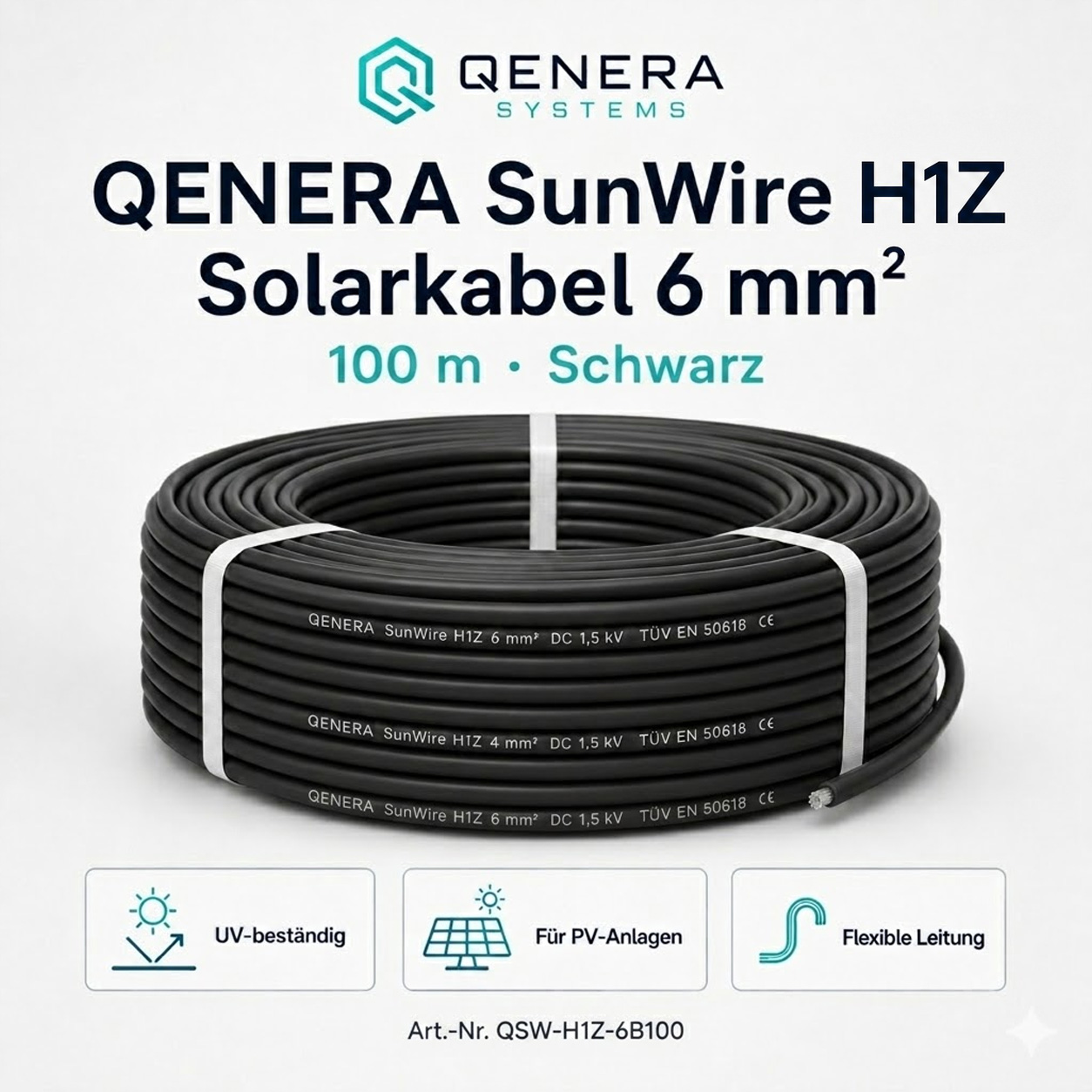 Solarkabel QENERA SunWire H1Z 6 mm² 100 m Schwarz