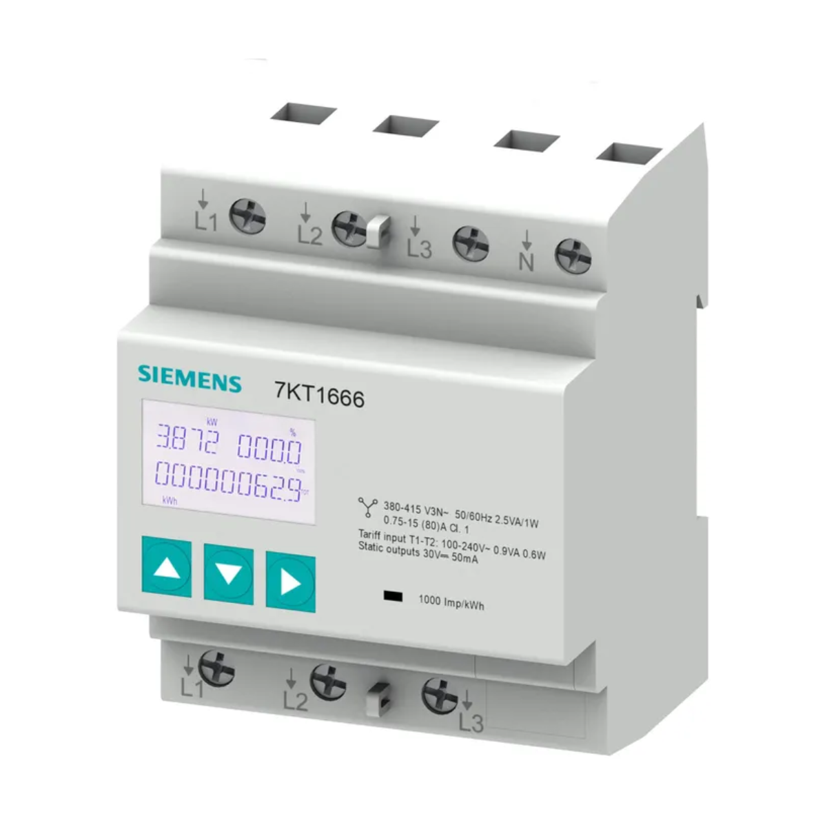 Siemens Stromzähler 7KT1666, digital, MID, Drehstromzähler, 3-phasig, für Hutschiene